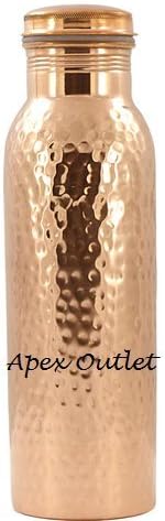 APEX OUTLET 100% Pure Copper Water Bottle Ayurvedic Water Copper Bottle - Leak-Proof Water Bottle Hammered Bottle Seal Cap, Joint Less Copper Bottle (Hammered)