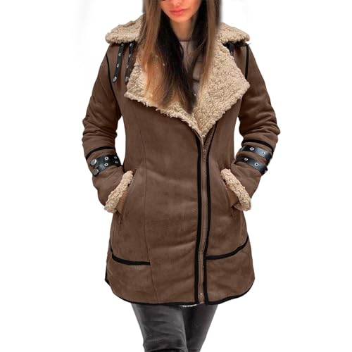 Chaqueta de piel acolchada de oveja abrigo de mujer de gran tamaño manga larga