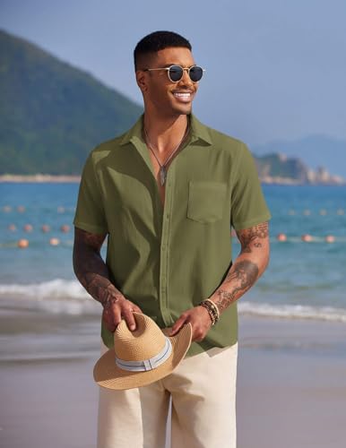 COOFANDY Men's Casual Summer Beach Wrinkle Free Shirts Short Sleeve Button Down Lightweight Untucked Textured Shirt2