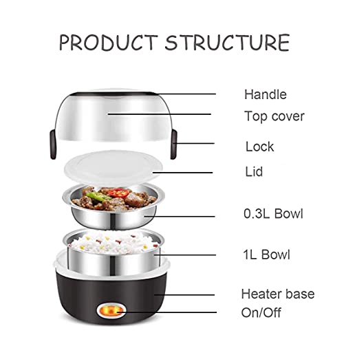 Portable Electric Heating Bento Lunch Box,Food Storage Warmer Container Rice Cooker Food Steamer (1.3L-Brown) #TOP3