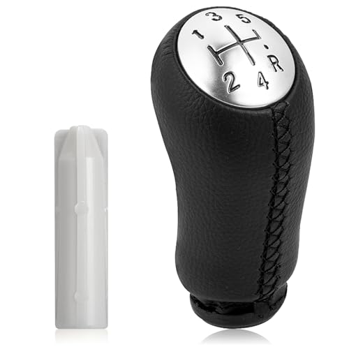 5 Vitesses Pommeau de Levier de Vitesse, Noir Cuir, avec Adaptateur, Levier de Vitesse pour Renault Clio III 2005-09, pour Megane 2 Laguna 2 2003-09, pour Clio...