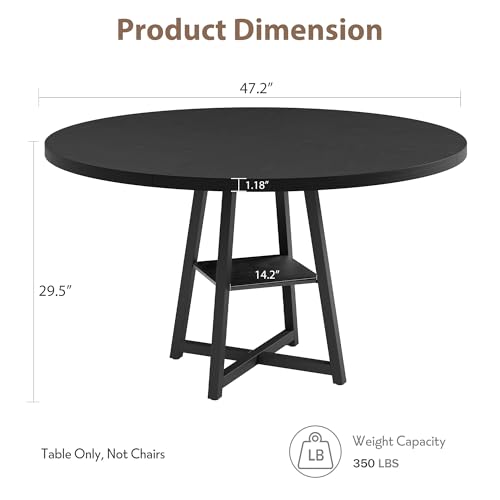GAOMON 47" Round Dining Table for 4-6 People, Wooden Circle Kitchen Table with Storage Shelf, Industrial Dining Room Table for Kitchen, Dining Room, Save Space - Image 3