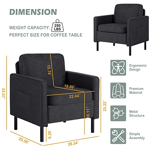 Sthouyn Fabric Comfy Small Accent Chair Set Of 2 Living Room Bedroom Chairs, Reading Arm Chair For Adults, Suitable Small Spaces Office Couch, Dark Grey (2, Dark Grey) #TOP5
