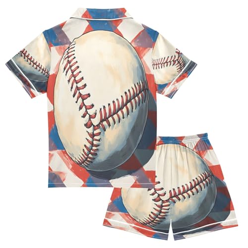 ALAZA Baseball on Colorful Satin Pajamas Set Short Sleeve Button Down Sleepwear Summer Pjs 2 Piece2