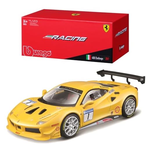 Bburago Ferrari 488 Challenge - Maqueta de Coche a Escala 1:43, Serie Ferrari Racing, Caja de Regalo, 12 cm, Color Amarillo #1 (18-36306)