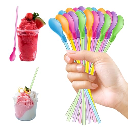 Diffaxy 20 Stück Trinkhalme Löffel, wiederverwendbare farbige Strohhalmlöffel 2-in-1, abnehmbar, Latte macchiato löffel mit strohhalm für...