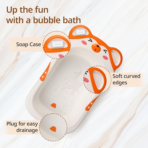 Image of LuvLap Bubble Baby Bath tub with Soft Curved Edges, 6 Months to 3 Years, Ergonomic &Spacious Baby Bathing tub, Bathing Essential, BPA Free Durable Material with Non-Slip Base(White &Orange)