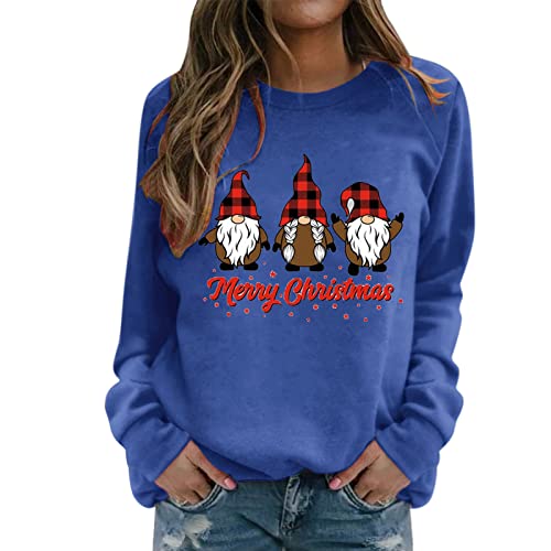 Sweatshirt femme Joyeux Noël bleu XL col rond imprimé pour tenue hiver décontractée