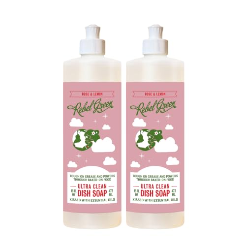 Image of Rebel Green Super Deluxe Dish Soap - Plant-Based Sustainable Dishwashing Soap - Rose & Lemon Scent - 16 fl oz - 2 Pack