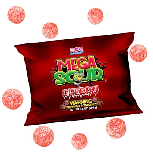 Barnetts - Mega Sour Candy Cherry 250g - Trendy Sweet Bags - Traditionally Handmade Sweets - Sour Coating Lasts 20 Seconds - Candies for Party Bag, Gift Hamper, or Hamper Box