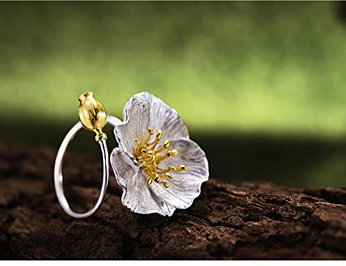 Bague coquelicot ajustable argent S925 fini les erreurs de taille bague