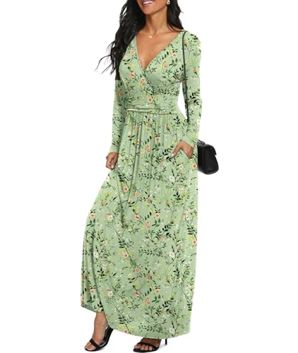 Image of LILBETTER Women Long Sleeve Deep V Neck Loose Plain Long Maxi Casual Dress