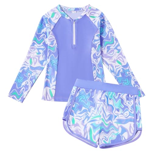 Image of Toddler Girls Long Sleeve Swimsuits Girl Swimwear Little Girls Swimsuits 2 Pieces Toddler Rash Guard Swimsuit Print