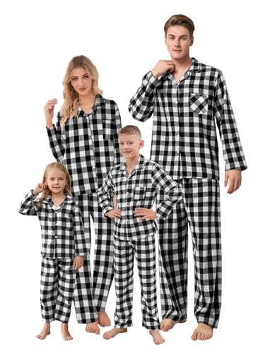 QZH.DUAO Matching Family Christmas Pajamas Set Long Sleeve Holiday Warm Sleepwear Couple Button Down Pjs Set