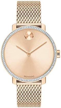 Movado Bold Shimmer Women’s Quartz Stainless Steel and Mesh Bracelet Casual Watch, Color: Rose Gold (Model: 3600657)