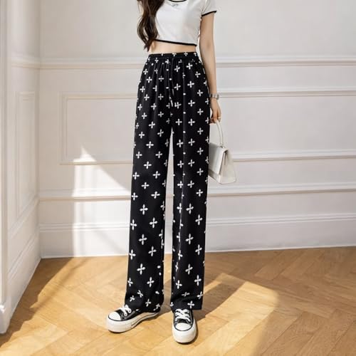 Image of Celary Women's Printed Palazzo Pants - Silk Blend High Waist Wide Leg Trousers | Elastic Waist Relaxed Fit Casual Flowy Pants for Travel, College, Office