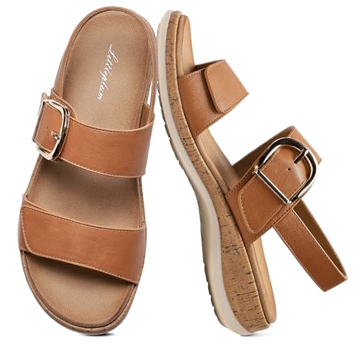 Best Supportive Womens Sandals for All-Day Comfort 13 Littleplum Sandals for Women Arch Support – Comfortable Flat Womens Sandals, Summer Breathable Adjustable Orthotic Walking Shoes for Beach,Travel Brown Size 8.5