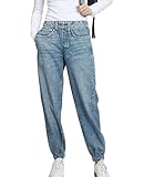 Yioaga Print Denim Miramar Joggers for Women Distressed Faux Jeans Pull-On Elastic Waist Stretch Cargo Pants Baggy Sweatpants(Blue,M)