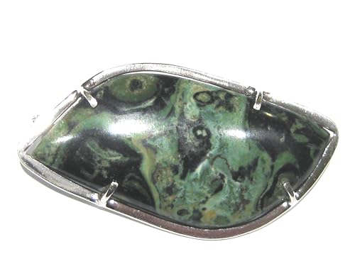 Broche en Jaspe vert véritable et monture ciselée en argent 925
