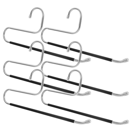 FRCOLOR Perchas para Pantalones de Armario 6 Piezas Antideslizantes de Acero Inoxidable Negro, Percheros Multifunción para Colgar Pantalones, Corbatas y Ahorrar Espacio en Dormitorio