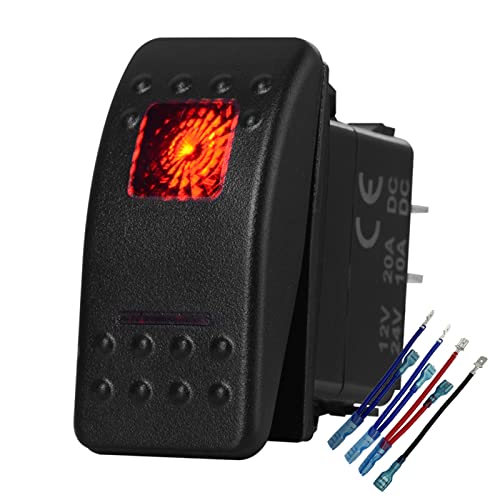 Image of Car Boat Rocker Switch 2 RED Led 7P ON-Off-ON Switch with Wires for Marine Yacht Vehicle Truck SUV ATV UTV, 12V 20A /24V 10A