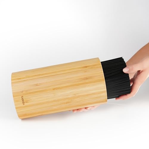 Ceppo Coltelli Universale in Bambù, Portacoltelli da Cucina Vuoto con Setole Amovibili, Design Elegante in Legno Naturale, Knife Block Holder, Sicuro e Facile da Pulire - immagine 4