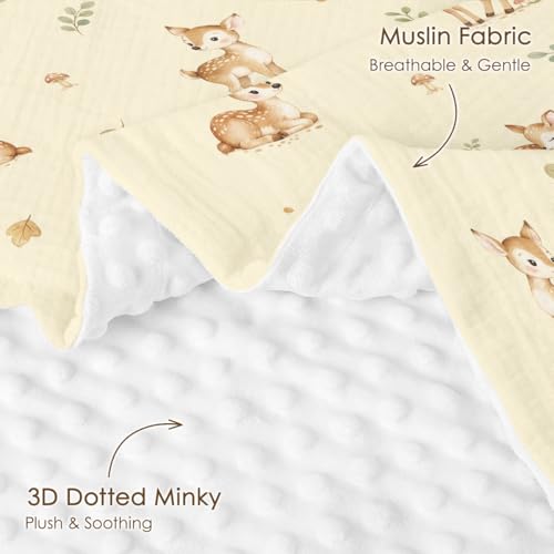Image of SANDJEST Deer Minky Muslin & Dotted Blanket 30x40 in Gift for Holiday, Gender Reveal Party, Hospital Visit, Baptism