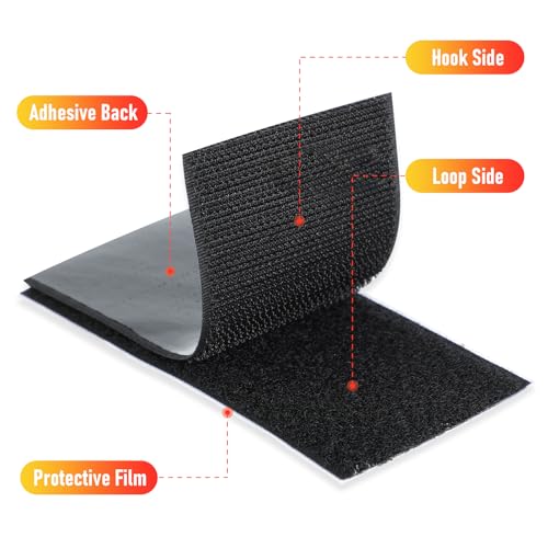 Image of 12 Sets 4x2 Inch Hook and Loop Patches, Heavy Duty Fasteners with Strong Sticky Back, Double Sided Adhesive Strips, Perfect for Home, Office or Classroom-Halloween Decorations,Black