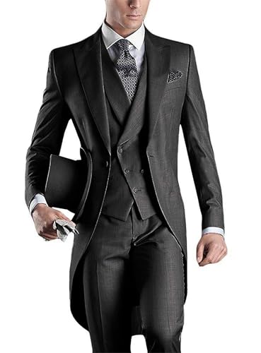 Men's 3-Piece Tuxedo - Slim Fit Peaked Lapel Suit with Blazer Vest & Pants3