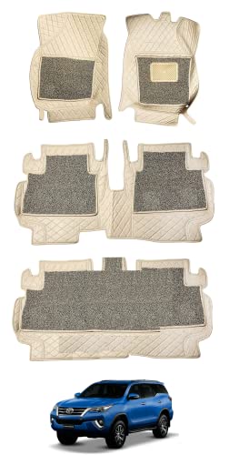 Image of Auto Hub 7D car mat Fortuner (Model: 2016-Till Date)(7 Seater), Luxury Double-Stich 7d Car Floor Mat Complete Set, 100% Waterproof and Washable, Color : Beige