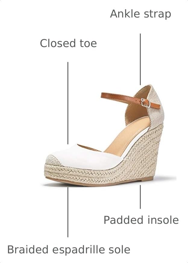 Image of FISACE Womens Summer Espadrille Heel Platform Wedge Sandals Ankle Buckle Strap Closed Toe Shoes