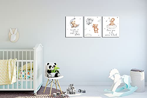 Nursery Wall Art Cute Little Bear Moon Love Sentence Cartoon Canvas Art Prints - Set of 3 (8 inches x 10 inches) Wall Art Decor Photos Bedroom Playroom (No framed) - Image 6