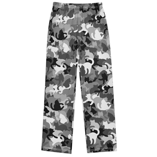 Boy's Pants Grey Camouflage Cat Kitten Jogger Pants Elastic Waist Long Bottoms Trousers with Pockets 6-14 Years