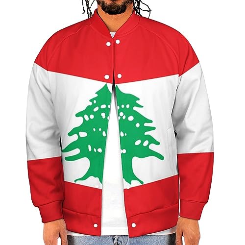 Lebanon Flag Men‘s Baseball Jacket Long Sleeve Casual Coat Bomber Jacket Unisex Streetwear