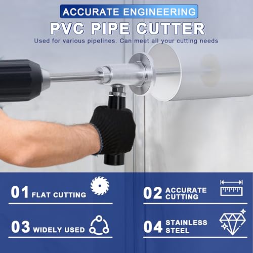 Image of Inside Pvc Pipe Cutter with Diamond Grit Cutting Wheel and Handle, Fit for 1-1 /2 Inch to 8 Inch PVC Pipe,7 Inch Adjustable Cutting Depth, 1 /4in Hex Shank Fit for Impact Drivers and Drills