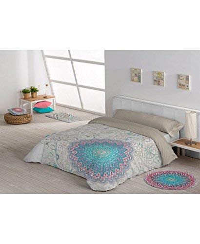 Stilia Set Nórdica 3 Piezas, Juego Edredón Almohada + Sábana Bajera Ajustable, Fundas Colchas Mod, Lecco (Cama 105 Cm (180 X 240 Cm), Beige)