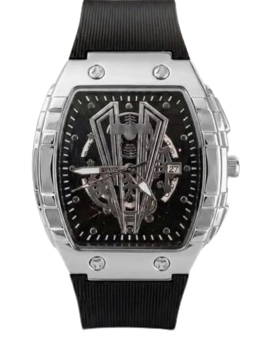 Buy FOBRAS Skeleton Movement Men's Analog Watch with Silicone Strap | Skeleton Gear Dial, Matte Black Case, Silicone Strap, Date Display, Tonneau Shape at Amazon.in - Image 2