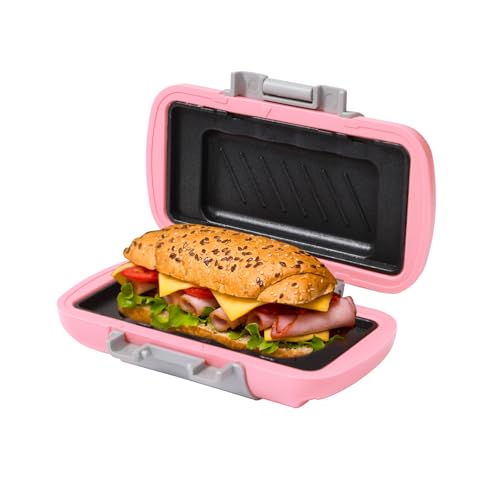 HeMaSe Microwave Toastie Sandwich Maker Nonstick Plate Microwave Panini Grilled Cheese Maker Versatile Wireless Small Toaster Hot Dog Dishwasher Safe Fast Cooking for Breakfast Snacks Pink
