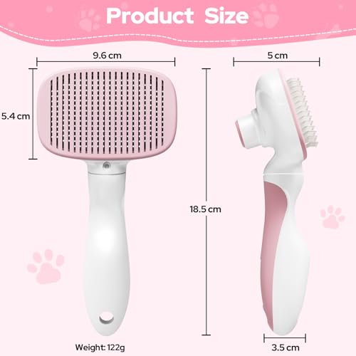 Zivacate Katzenbürste Hundebürste, Selbstreinigende Zupfbürste, Hundekamm Fellbürste Hund Sanft Entfernt Unterwolle, Massage Fellpflege Bürste für Mittel und Langhaar Hunde Katzen - Pink-Weiß