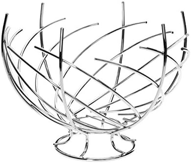 Premier Housewares 509291 Metal Fruit Basket Small Hook Fruits Basket Chrome Finish Fruit Basket Wire Fruit Bowl Wire Basket Table, Silver, 38 X 30 X 28 cm