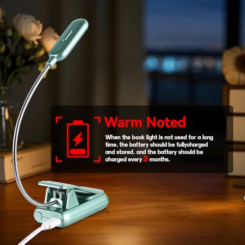 Image of VAVOFO Rechargeable Book Light for Reading in Bed Kids, 7 LED Reading Light with 9-Level Warm Cool White Daylight, Eye Care Lamp with Power Indicator for Bookworms (Silver Green)