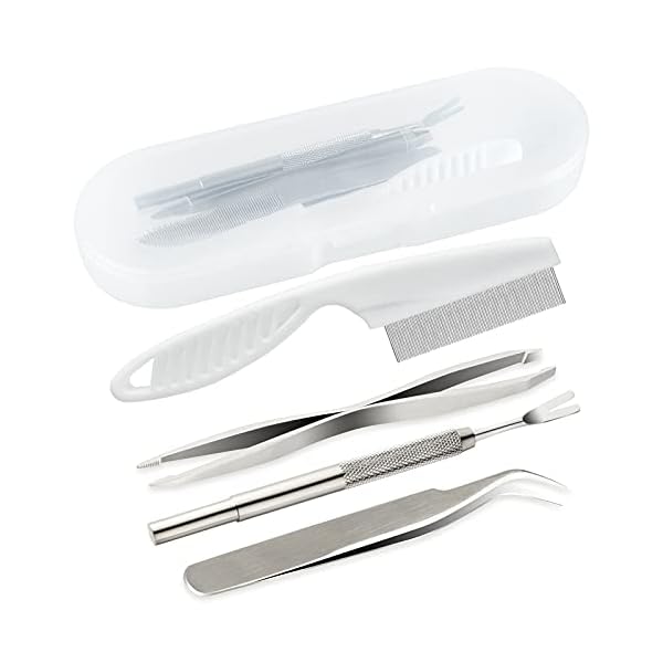 FEPITO 5 Pcs Stainless Steel Tick Remover Tool Set Pet Dogs Cats Ticks Remover Kit Including 1 PCS Tick Removal Tweezers 1 PCS Sharp Rake 1 PCS Two Clips and 1PCS Lice Comb FEPITO 5 Pcs Stainless Steel Tick Remover Tool Set Pet Dogs Cats Ticks Remover Kit Including 1 PCS Tick Removal Tweezers 1 PCS Sharp Rake 1 PCS Two Clips and 1PCS Lice Comb