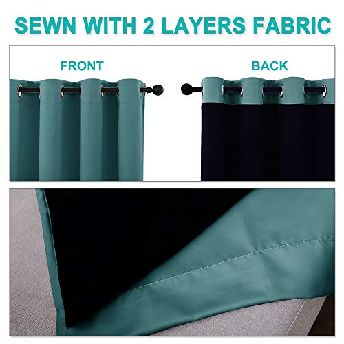 Image of NICETOWN 100% Blackout Short Curtains with Black Liners, 2 Panels, 37 inch W by 40 inch L, Sea Teal, Solid Thermal Insulated Full Blackout 2-Layer Lined Drapes, Energy Efficiency Window Draperies for Bedroom