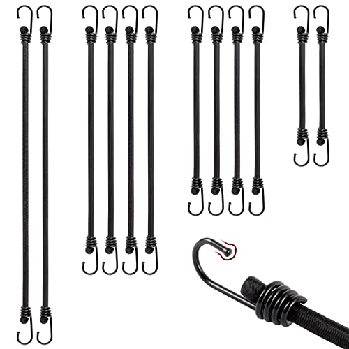 TaoTazon Spanngummi mit Haken Expander mit Haken 12 Stück Verschiedene Universalgrößen Gepäckspanner mit Haken Extra Stark Spanngurte mit Haken für Tarps Fahrräder Motorräder Auto Ladung usw
