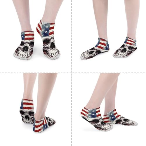 5 Pairs Ankle Socks Soft Breathable No Show Socks Comfortable Cotton Low Cut Casual Socks for Women Men American Flag Skull4