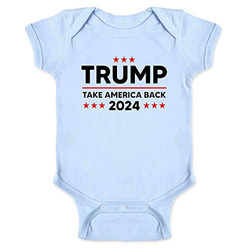 Image of Donald Trump 2024 Take Back America Graphic Bodysuit, Baby Trump America Shirt Light Blue 12M