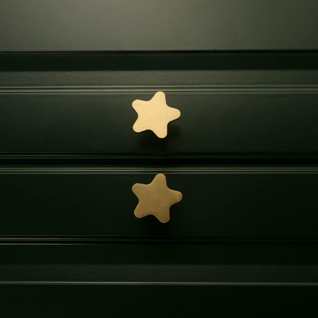 Brass Cabinet Gold Knobs, Copper Drawer Knobs Star Handles Antique Gold Knob for Kitchen Bathroom Cabinet Door Drawer, 4 Pack