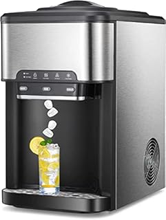 Water Cooler for 5 Gallon Water Dispenser,Water Cooler with Ice, Cold & Hot,Countertop Water Dispenser with Built-in Ice Maker, 12 Cubes/8Mins,Durable Stainless Steel Construction