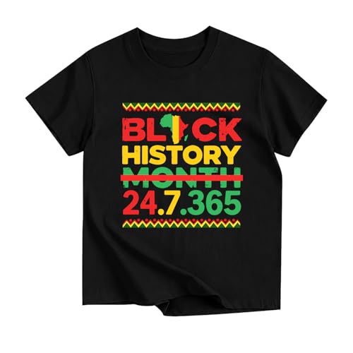Rixalor Toddler Kids Black History Month 24/7/365 Shirt African American Tshirt Black Power Tees