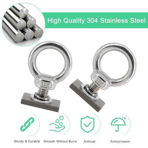 Image of 6pcs T Track Mount Tie Down Anchor Kit M10 for Roof Rack 304 Stainless Steel with Nuts & Lifting Eye Bolts for 4WD Awnings & Accessories